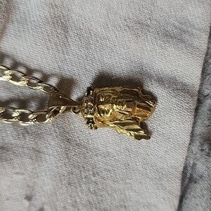 Jesus piece with colored stones (red, green,diamond) 14k gold